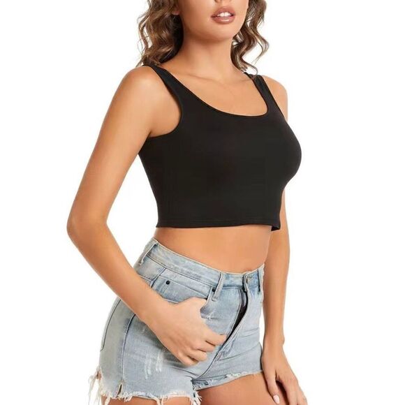 UNBRANDED - L Sz L Sleeveless Black Cropped Tank Top. (runs small). NWOT! - Picture 10 of 12